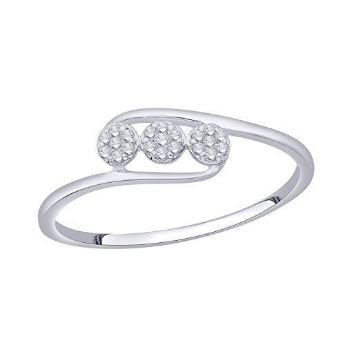 EternalDia IGI Certified Diamond Accent Three Flower Bypass Ring in 10K White Gold (0.08 Cttw) - EternalDia