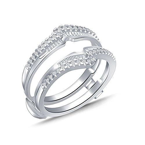 EternalDia 0.38 Ct Round & Baguette Diamond Bypass Knot Chevron Style Enhancer Ring Guard In 10k White Gold (IJ/I2I3) - EternalDia