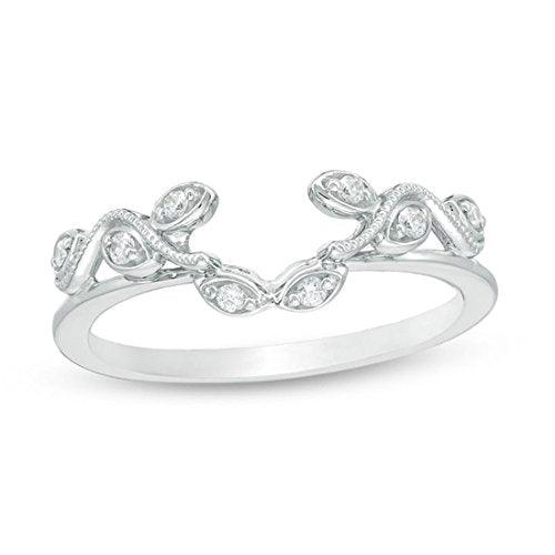 1/10 Cttw Diamond Vine Vintage-Style Solitaire Enhancer Ring Wrap in 10K White Gold (IJ/12)