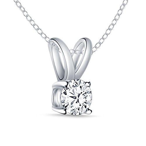 EternalDia 1/4 ct Round Diamond Pendant Necklace 14k White Gold (0.25cttw, IJ,I2-I3) 18" - EternalDia