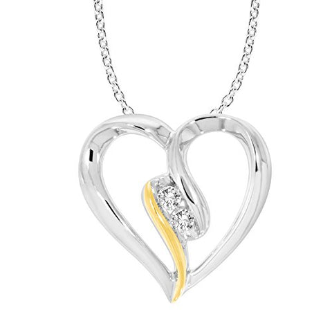 EternalDia 10K Gold Diamond Two Stone Heart Pendant Necklace (0.05 cttw, IJ/I2-I3) 18" - EternalDia