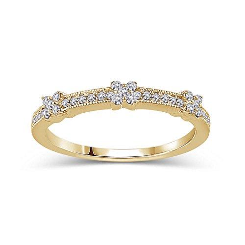 1/6 Ct Diamond Three Flower Vintage-Style Stackable Band Ring in 14K Solid Gold (HI/12)