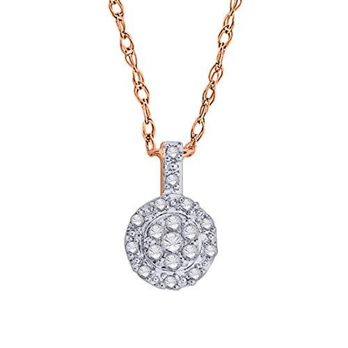 EternalDia IGI Certified 10k Rose Gold Round Diamond Accent Halo Frame Fashion Pendant Necklace (0.09 Cttw) - EternalDia