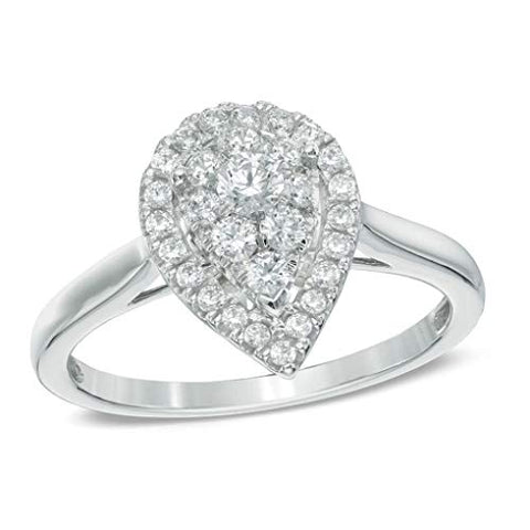 1/2 cttw Round Cut White Natural Diamond Pear Cluster Frame Ring in 14K Solid White Gold