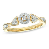 1/5 cttw Round Cut White Natural Diamond Promise Ring with Heart Accents in 10K Solid Yellow Gold