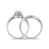 1/3 Cttw Diamond Frame Bridal Halo Engagement Ring Set in 10K White Solid Gold Matching Band (IJ/13)