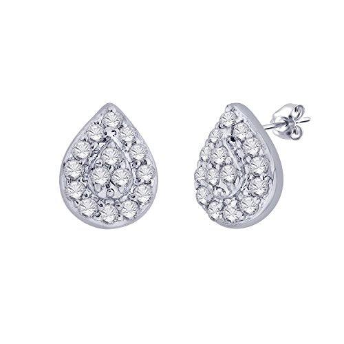 EternalDia IGI Certified Pear Drop Shape Halo Natural Diamond Frame Stud Earrings in 10kt White Gold (0.1 Cttw) - EternalDia