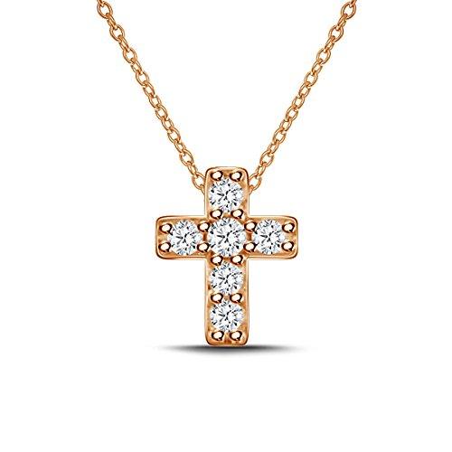 EternalDia 925 Silver Mini Cross Diamond Pendant Necklace (0.10cttw, IJ, I2-I3) 18