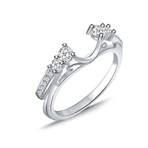 EternalDia 1/2 Cttw Solitaire Guard Ring Wrap Enhancer Wedding Band in 10Kt White Gold (IJ/I2-I3) - EternalDia