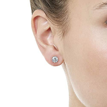 14k White Gold Round 0.10 Cttw Diamond Solitaire Stud Earrings For Women (0.10 Cttw, I-J Color, I2-I3 Clarity) 4 Prong, Screw-Back Clasps Diamond Solitaire Studs