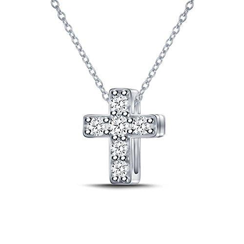 EternalDia 925 Silver Dainty Cross Diamond Pendant Necklace (0.10cttw, IJ, I2-I3) 18" - EternalDia