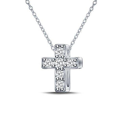 EternalDia 925 Silver Dainty Cross Diamond Pendant Necklace (0.10cttw, IJ, I2-I3) 18" - EternalDia