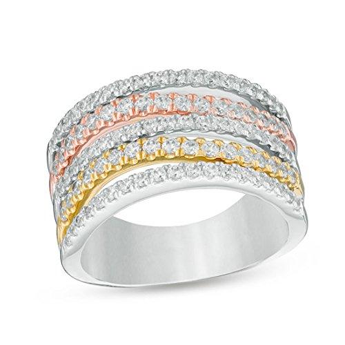 1 Cttw Diamond Multi-Row Wave Anniversary Band Ring in 10K Tri-Tone Gold (IJ/13)