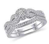 EternalDia 3/8 Ct.tw. Diamond Halo Twisted Engagement Bridal Ring Set in 14K White Gold (HI/I2) - EternalDia