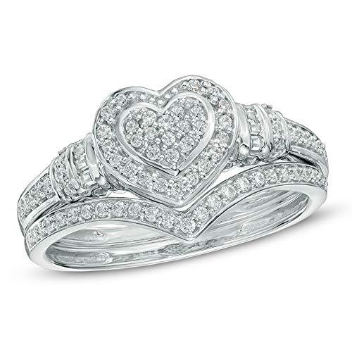 1/3 CT. T.W. Diamond Heart Farme Halo Cluster Frame Bridal Set in 10K White Gold (I-J/I2)