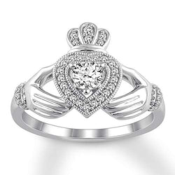 3/8 cttw Diamond Heart Claddagh Engagement Ring 14K White Gold (I/I2)