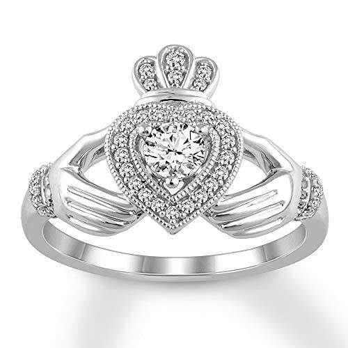 3/8 cttw Diamond Heart Claddagh Engagement Ring 14K White Gold (I/I2)