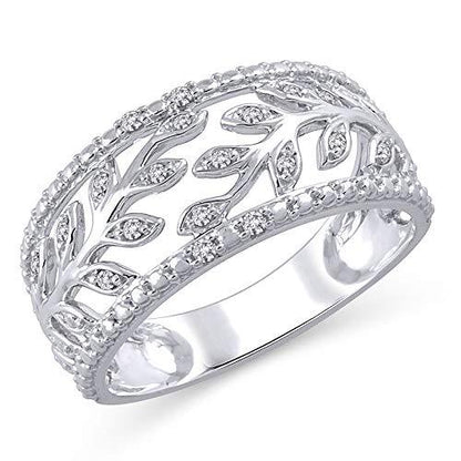 0.10 cttw Diamond Anniversary Leaf Band Ring In 10k White Gold (H-I/I2-I3)