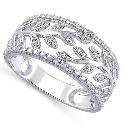 0.10 cttw Diamond Anniversary Leaf Band Ring In 10k White Gold (H-I/I2-I3)
