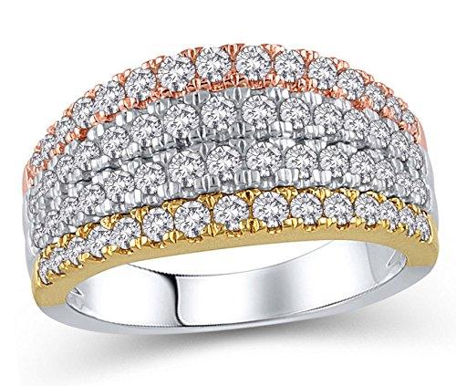 1 Cttw Diamond Multi-Row Anniversary Band Ring in 10K Tri-Tone Gold (IJ,12-13)