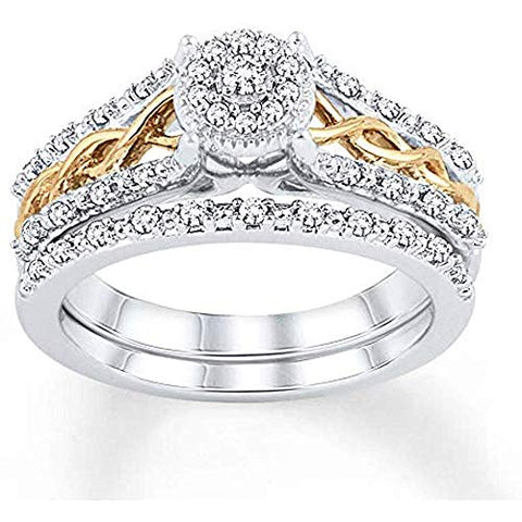 1/4 Carat T.W. Braided Round Diamond Frame Engagement Bridal Ring Set In 10K Two-Tone Gold (Color I, Clarity I3, 0.25 Cttw) 10k Yellow & White Gold Bridal Ring Set
