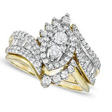 1 Cttw Diamond Marquise Shape Cluster Bridal Set in 10K Yellow Gold (I-J/I2)