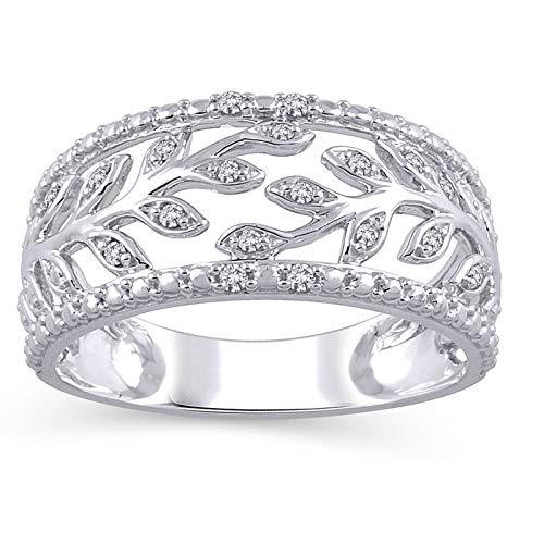 0.10 cttw Diamond Anniversary Leaf Band Ring In 10k White Gold (H-I/I2-I3)