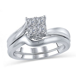 1/2 Cttw Quad Princess-Cut Swirl Diamond Twisted Engagement Bridal Set Ring in 10K White Gold (IJ/12)