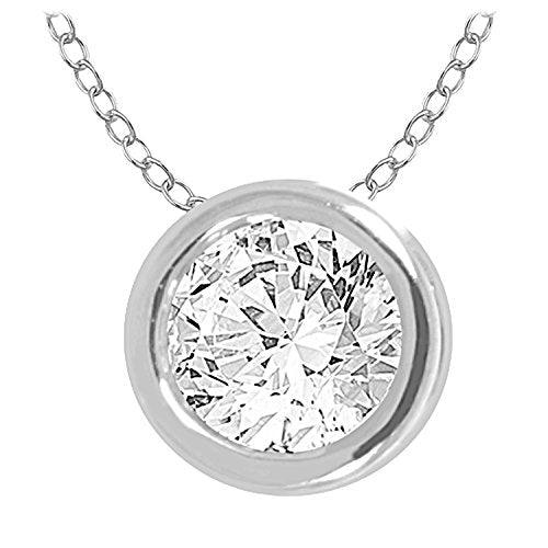 EternalDia 10k Round Diamond Solitaire Pendant Necklace (0.30cttw, IJ, I2/I3) 18" - EternalDia