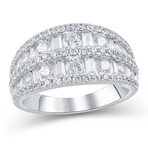 2 cttw Baguette and Round Diamond Five Row Ring Anniversary in 14K White Gold(IJ/12-13)