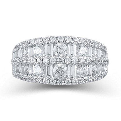 2 cttw Baguette and Round Diamond Five Row Ring Anniversary in 14K White Gold(IJ/12-13)