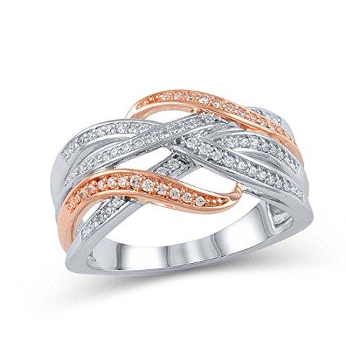 1/4 cttw White Natural Diamond Intertwining Multirow Ring In 10K Two Tone Solid Gold.