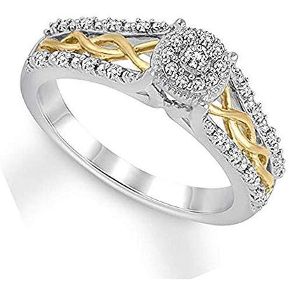 1/5 Carat Round Diamond Cluster Twisted Ring In 10K Two Tone Gold(0.20 Cttw, Color I, Clarity I3) Cluster Ring