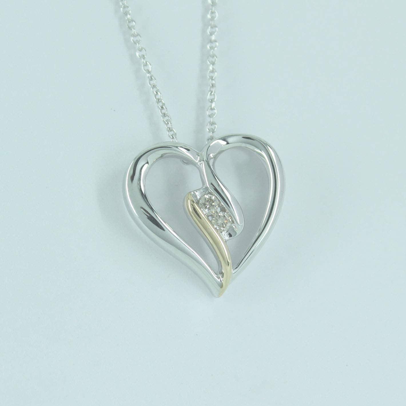 EternalDia 10K Gold Diamond Two Stone Heart Pendant Necklace (0.05 cttw, IJ/I2-I3) 18"