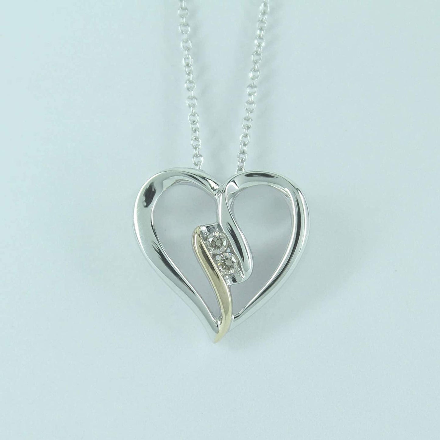 EternalDia 10K Gold Diamond Two Stone Heart Pendant Necklace (0.05 cttw, IJ/I2-I3) 18"