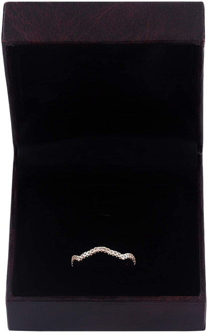 14K Rose Gold 0.16 Cttw Diamond Curved Ring (0.16 Cttw, I-J Color, I2-I3 Clarity) Curved Band Ring | Wedding Guard Band Ring Stackable Band Contour Guard Ring Half Eternity Ring