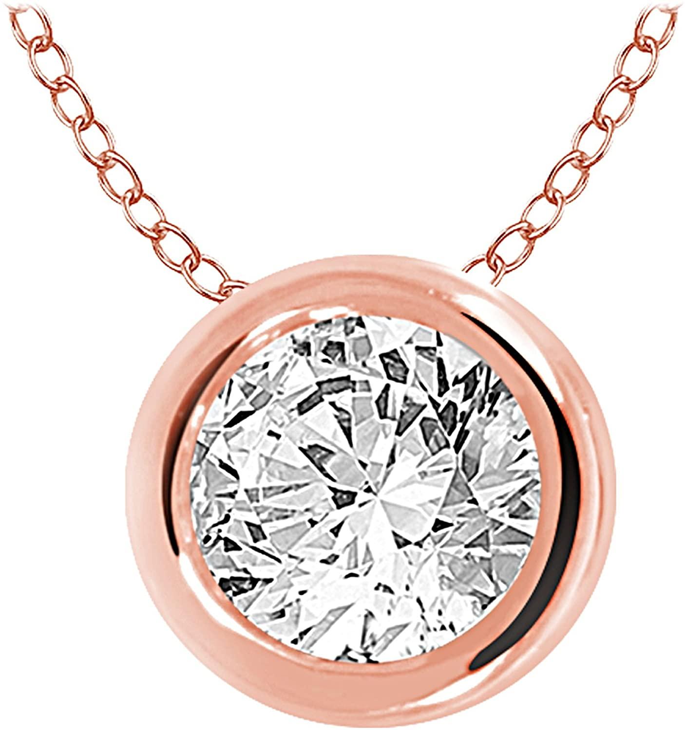 EternalDia 10k Round Diamond Solitaire Pendant Necklace (0.30cttw, IJ, I2/I3) 18"