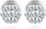 0.23 Carat Diamond Flower Cluster Stud Earrings In 14K White Gold (0.23 Ctw, I-J Color, I2-I3 Clarity) Prongs-Setting, Screw-Back Clasps