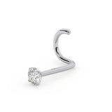 Diamond Nose Stud With Twist Back IGI Certified 14K Gold Nose Stud in 20 Gauge / Diamond Nose Ring For Women/ 0.020Ct Diamond Color-I-J, Diamond Clarity- I2-I3/ 20g