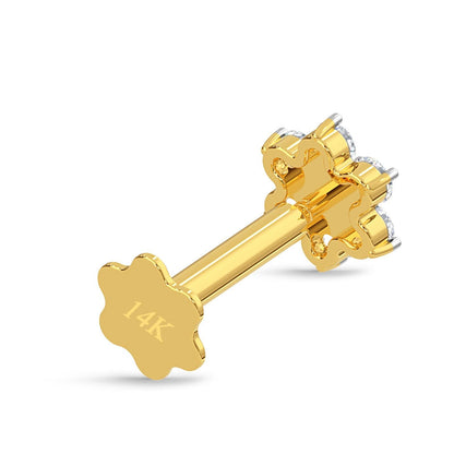 EternalDia Diamond Flower Nose Piercing Pin Screw Ring Stud 4.25mm 14k Yellow Gold 18 Gauge Diamond Color G-H/Diamond Clarity I1-I2