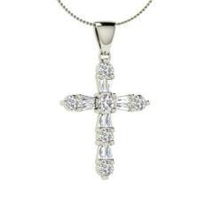 EternalDia Baguette & Round Diamond Cross Pendant Necklace - EternalDia