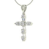 EternalDia Baguette & Round Diamond Cross Pendant Necklace - EternalDia