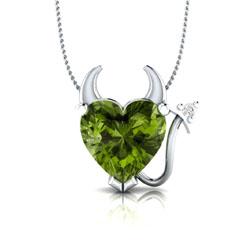 EternalDia Peridot Devil Heart Pendant Necklace with Simulated Diamond with 18 Inch Chain - EternalDia