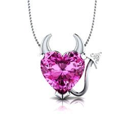 EternalDia Pink Sapphire Devil Heart Pendant Necklace with 18 Inch Chain - EternalDia