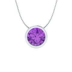 EternalDia 2 Ct Amethyst Solitaire Pendant Necklace Bezel Set With 18 Inch Chain - EternalDia