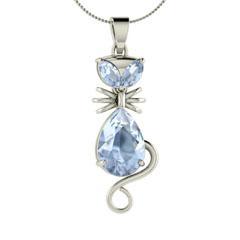 EternalDia 12 Ct Aquamarine Cat Pendant Necklace with 18 Inch Chain - EternalDia