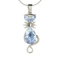 EternalDia 12 Ct Aquamarine Cat Pendant Necklace with 18 Inch Chain - EternalDia
