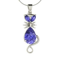 EternalDia 12 Ct Sapphire Cat Pendant Necklace with 18 Inch Chain - EternalDia