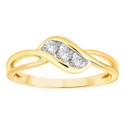 EternalDia Round Cut White Natural Diamond Accent Three Stone Split Band Ring In 10k Solid Gold (0.03 Cttw) - EternalDia