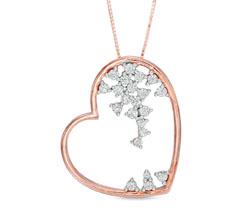 EternalDia 1/2 cttw Diamond Tilted Heart Pendant Necklace in 10K Rose Gold (IJ/I3) 18" - EternalDia